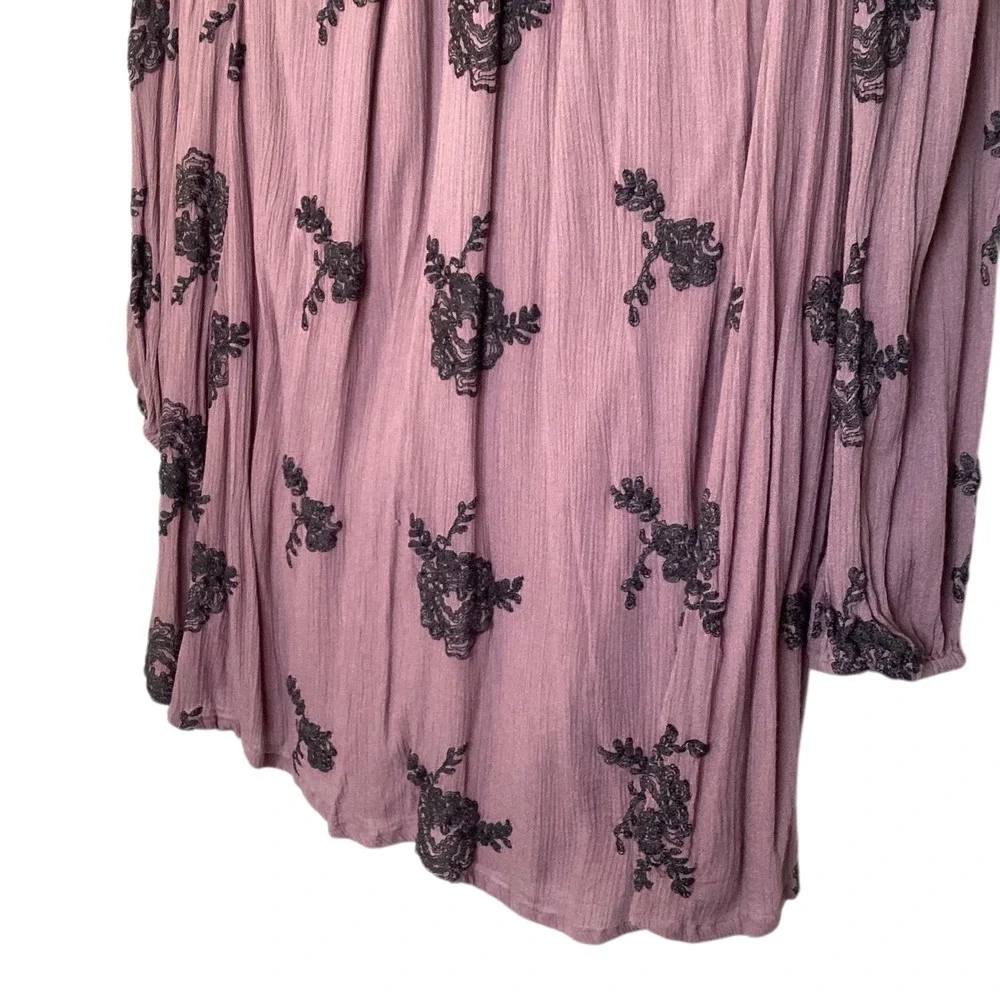Free People Austin Dress Sz M Mauve Embroidered Mini Open Back Boho Festival EUC - Picture 7 of 9
